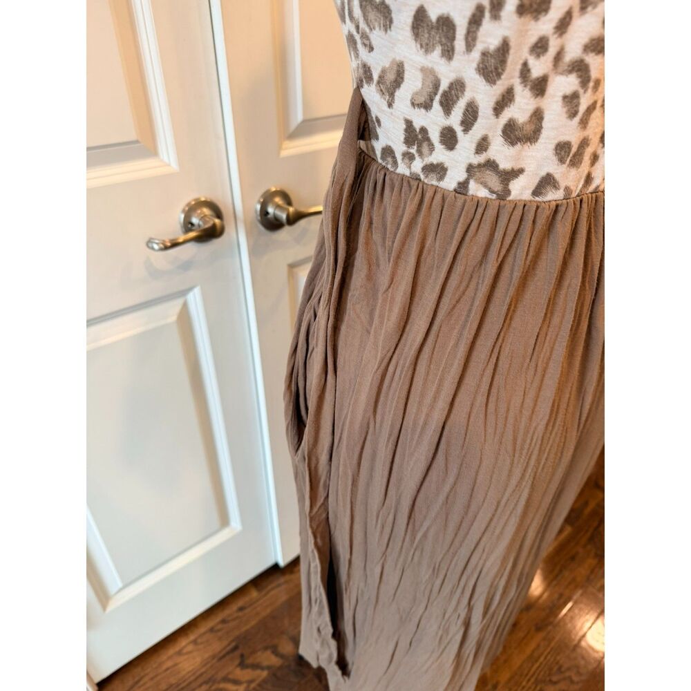 Leopard Print Midi Dress Boho Tie Waist Pleated Skirt Fall S - Picture 8 of 13